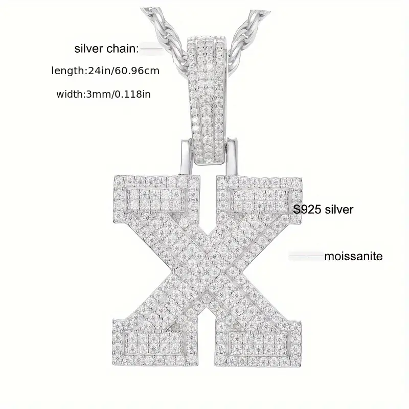 MOISSANITE SOLID ALPHBET LETTERS NAME CHARM PENDANT SMALL SIZE WHITE GOLD