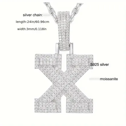 MOISSANITE SOLID ALPHBET LETTERS NAME CHARM PENDANT SMALL SIZE WHITE GOLD