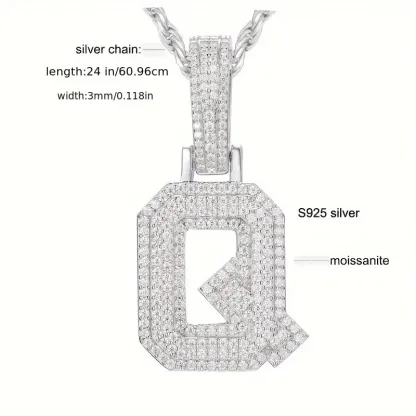 MOISSANITE SOLID ALPHBET LETTERS NAME CHARM PENDANT SMALL SIZE WHITE GOLD