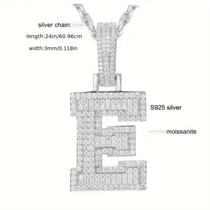 MOISSANITE SOLID ALPHBET LETTERS NAME CHARM PENDANT SMALL SIZE WHITE GOLD