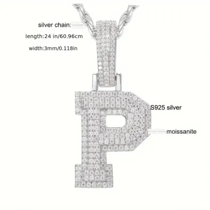 MOISSANITE SOLID ALPHBET LETTERS NAME CHARM PENDANT SMALL SIZE WHITE GOLD