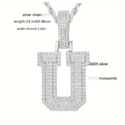 MOISSANITE SOLID ALPHBET LETTERS NAME CHARM PENDANT SMALL SIZE WHITE GOLD