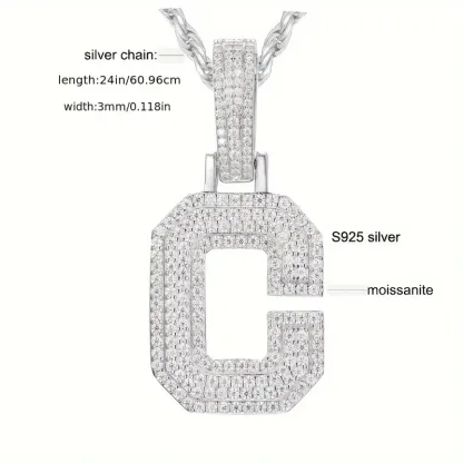 MOISSANITE SOLID ALPHBET LETTERS NAME CHARM PENDANT SMALL SIZE WHITE GOLD