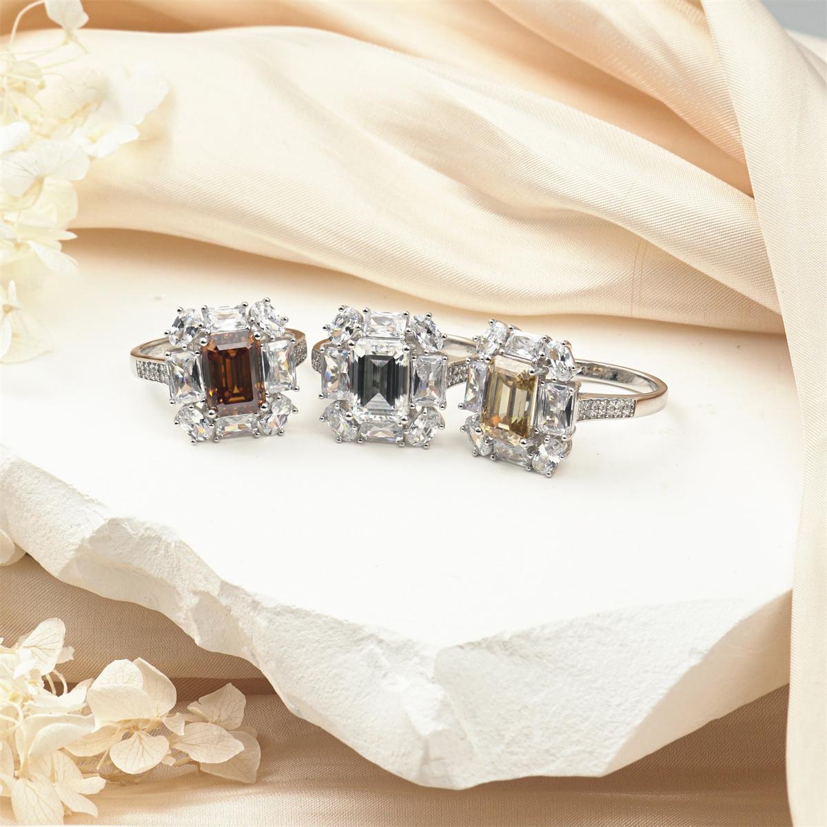 3.5ct Octagon Synthetic Moissanite Cluster Ring In 925 Sterling Silver