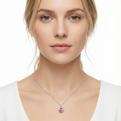【Celestial Rose Trio】Pink Four-Prong Stud Earrings Necklace Ring Band Set Pink Synthetic Moissanite Set Copper Jewelry Set