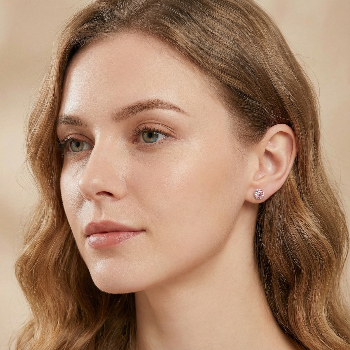 【Celestial Rose Trio】Pink Four-Prong Stud Earrings Necklace Ring Band Set Pink Synthetic Moissanite Set Copper Jewelry Set