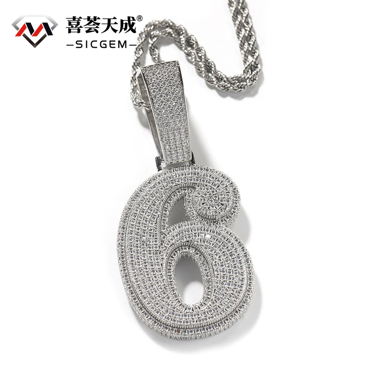 ZIRCONIA HIP HOP LARGE NUMBER PENDANT NECKLACE