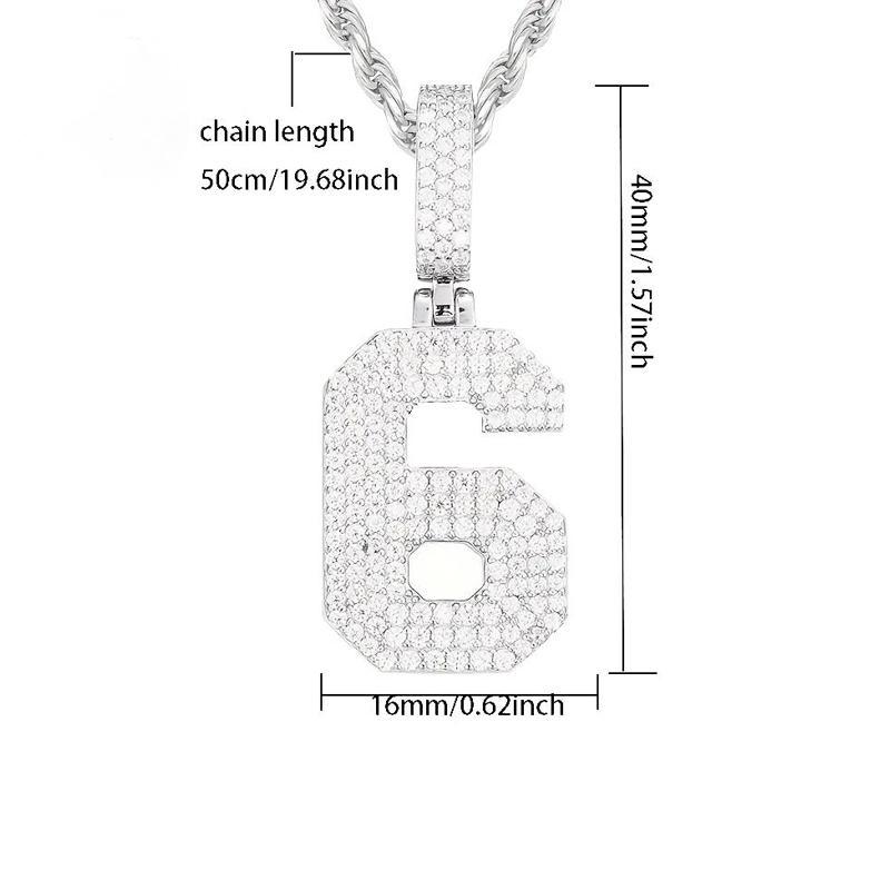 S925 SYNTHETIC MOISSANITE ICED OUT LARGE NUMBER NECKLACE PENDANT