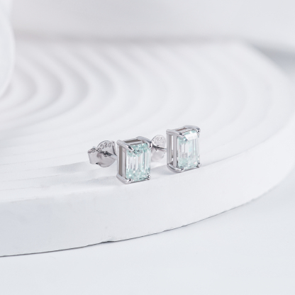 Step Cut Stud Earrings VVS Synthetic Moissanite S925 Studs Earrings Jewelry