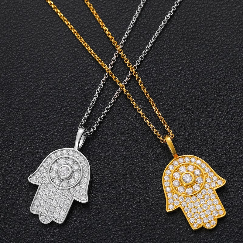 S925 SYNTHETIC MOISSANITE HAND CHARM CHAIN NECKLACE PENDANT