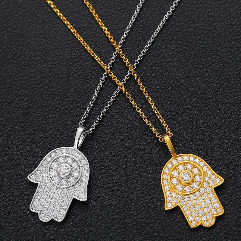 S925 SYNTHETIC MOISSANITE HAND CHARM CHAIN NECKLACE PENDANT