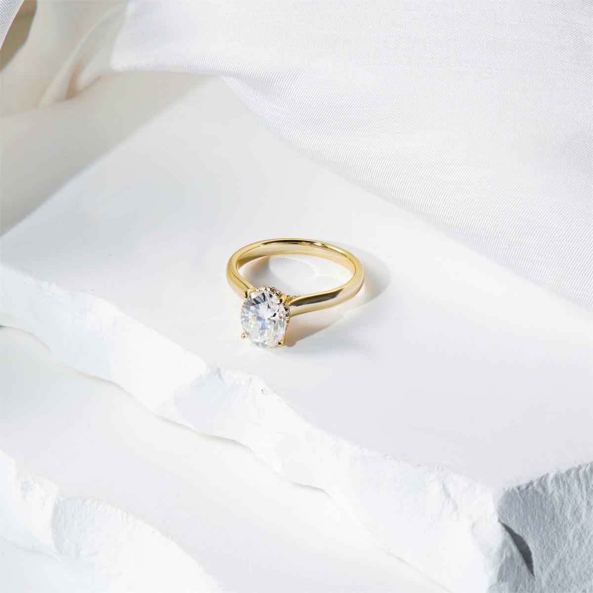 Delzzad 2ct Solitaire Oval Promise Engagement Ring Synthetic Moissanite S925 Wedding Ring Band Jewelry for Women