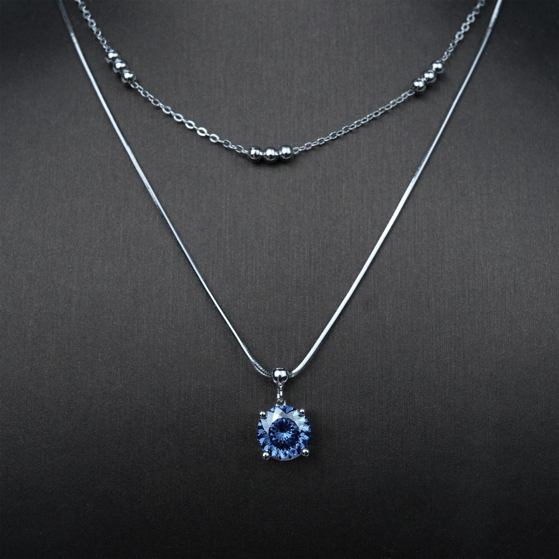 2ct Love100 Synthetic Moissanite Blue Pendant Necklace S925