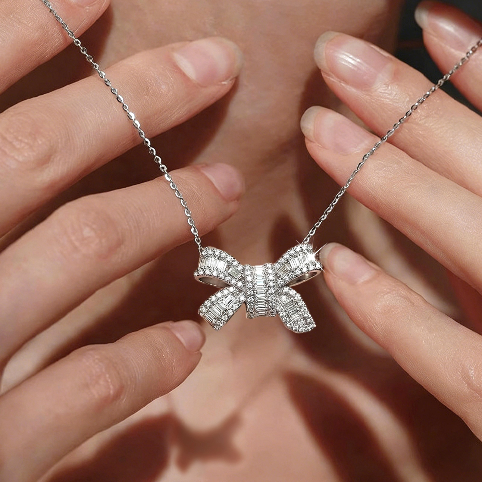 0.8ct Bow-tie Necklace VVS Synthetic Moissanite S925/Copper Chain