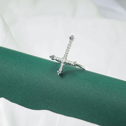 Hip Hop Cross Ring D Color VVS Synthetic Moissanite S925 Unisex Ring