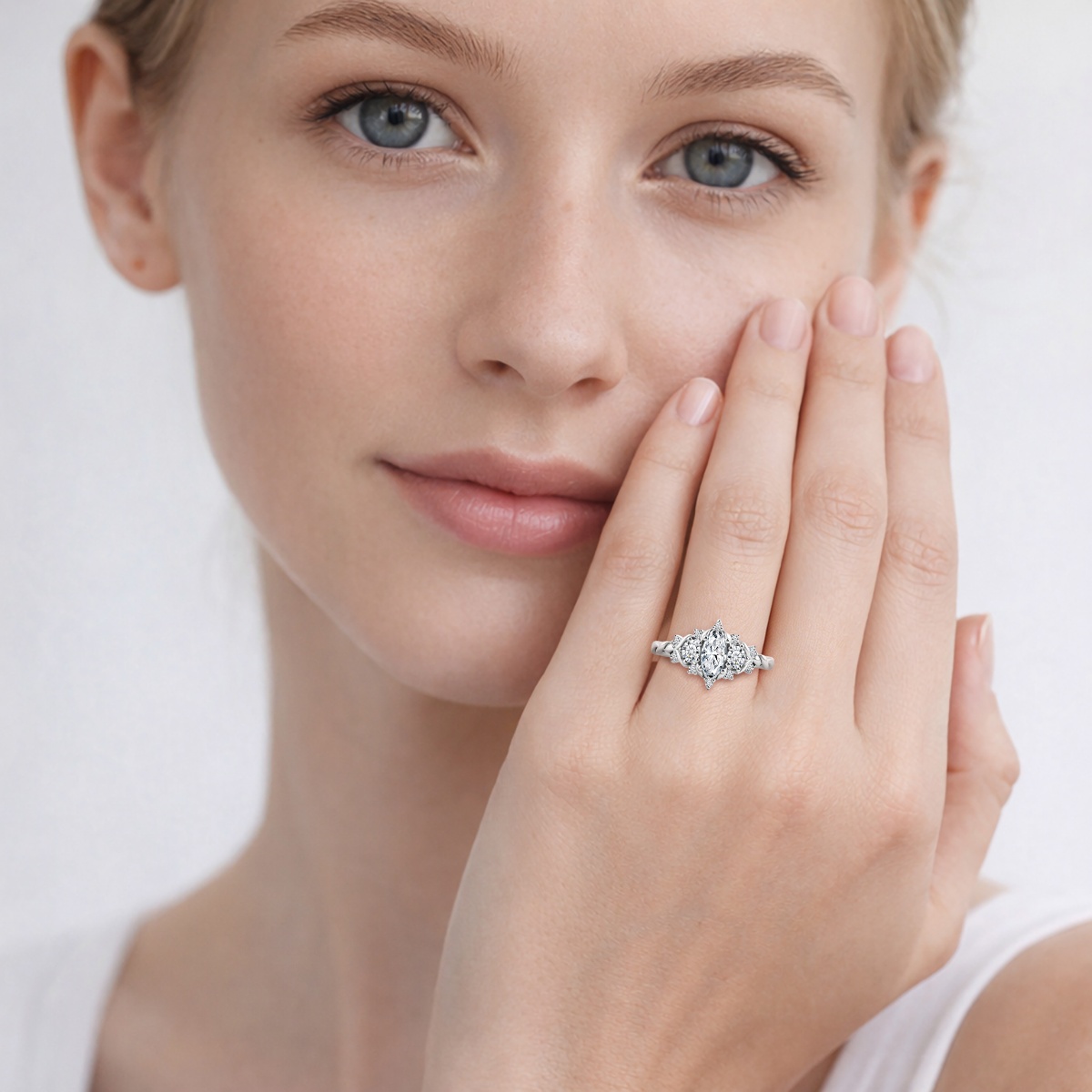 0.7ct Vintage Cluster Marquise Cut Engagement S925/Copper Ring Band VVS Synthetic Moissanite Ring