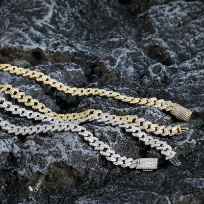 03style 8.5MM S925 VVS Synthetic Moissanite Hip Hop Iced Out Cuban Link Necklace Chain