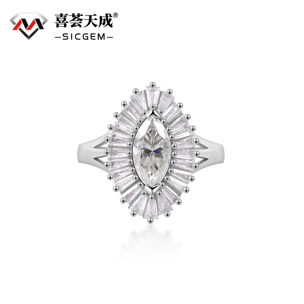 1ct Marquise Synthetic Moissanite Fashion Ring In 925 Sterling Silver Ring Band Jewelry Perfect Birthday Engagement Wedding Anniversary Gift