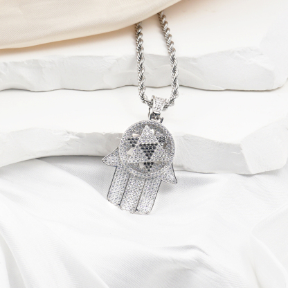 S925 2ct VVS Synthetic Moissanite Rotatable Bling Hand Charm Palm Pendant Necklace Anniversary Gift