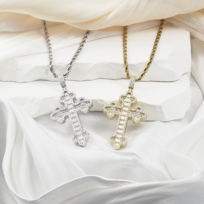 S925 VVS Synthetic Moissanite Exquisite Hip Hop Punk Bling Cross Pendant Necklace Mother's Day Anniversary Gift