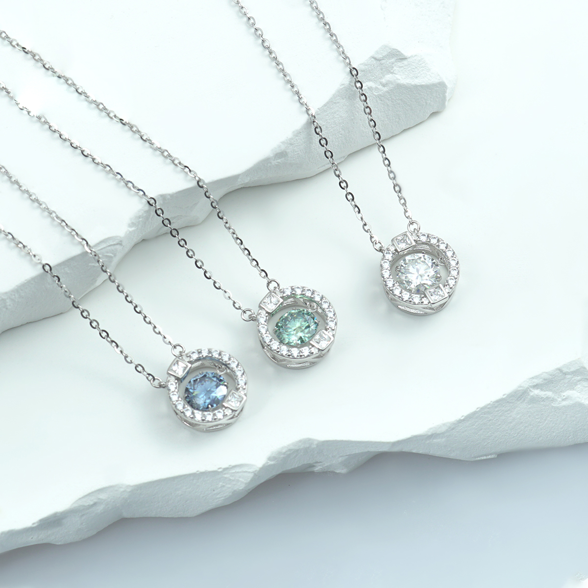 S925 1ct Round Synthetic Moissanite Flickering Halo Pendant Necklace Birthday Mother's Day Gifts
