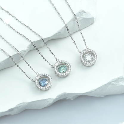S925 1ct Round Synthetic Moissanite Flickering Halo Pendant Necklace Birthday Mother's Day Gifts