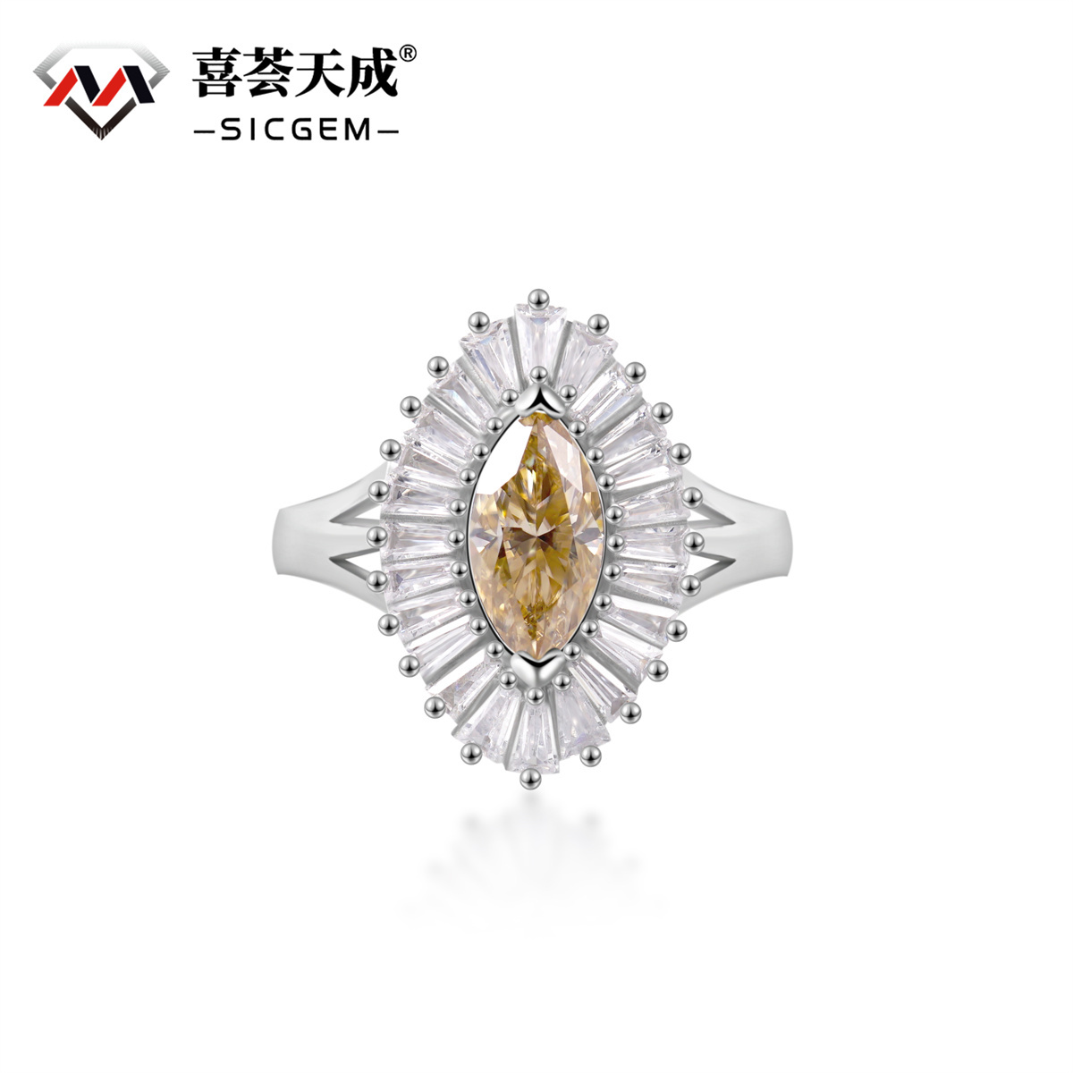 1ct Marquise Synthetic Moissanite Fashion Ring In 925 Sterling Silver Ring Band Jewelry Perfect Birthday Engagement Wedding Anniversary Gift