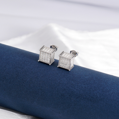 1.7ct Round Hip Hop Iced Out Cubic Earrings D Color Synthetic Moissanite S925 Stud Unisex Earrings