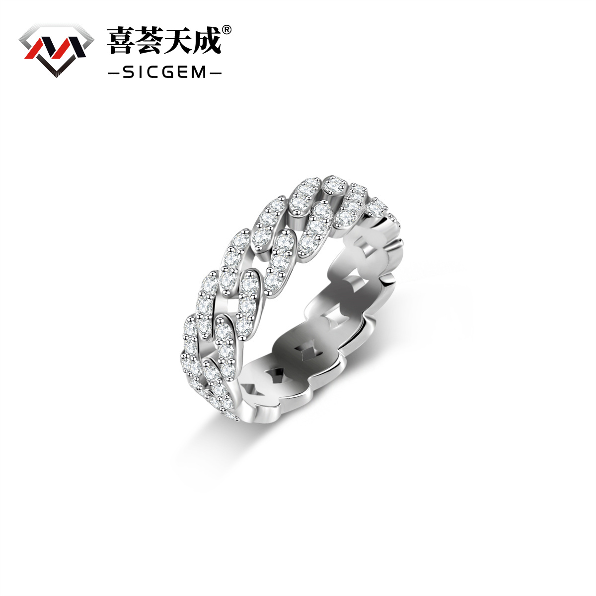 1.4ct Round Cuban Ring Synthetic Moissanite S925 Unisex Ring