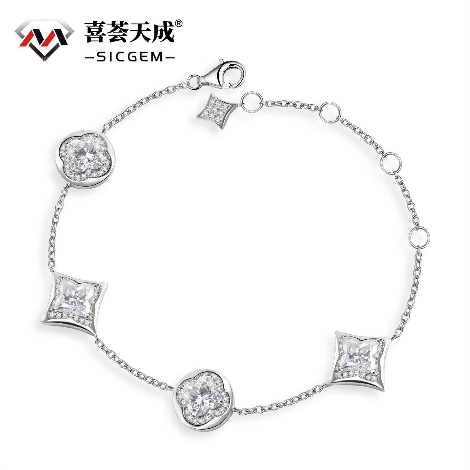 4.5ct Brilliant Four-Leaf Clover Adjustable Bracelet Lab-Created Moissanite Bracelet S925 Sterling Silver Moissanite Jewelry Engagement Wedding Anniversary Perfect Gifts