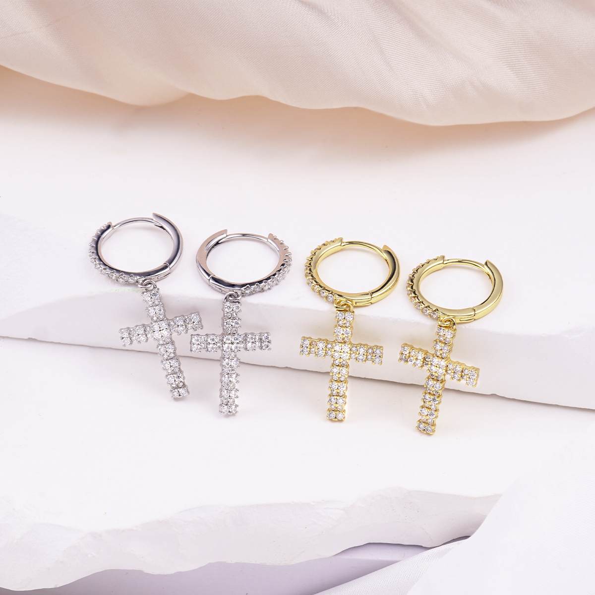 S925 Synthetic Moissanite Bling Cross Clip Hoop Earrings Anniversary Mother's Day Gift