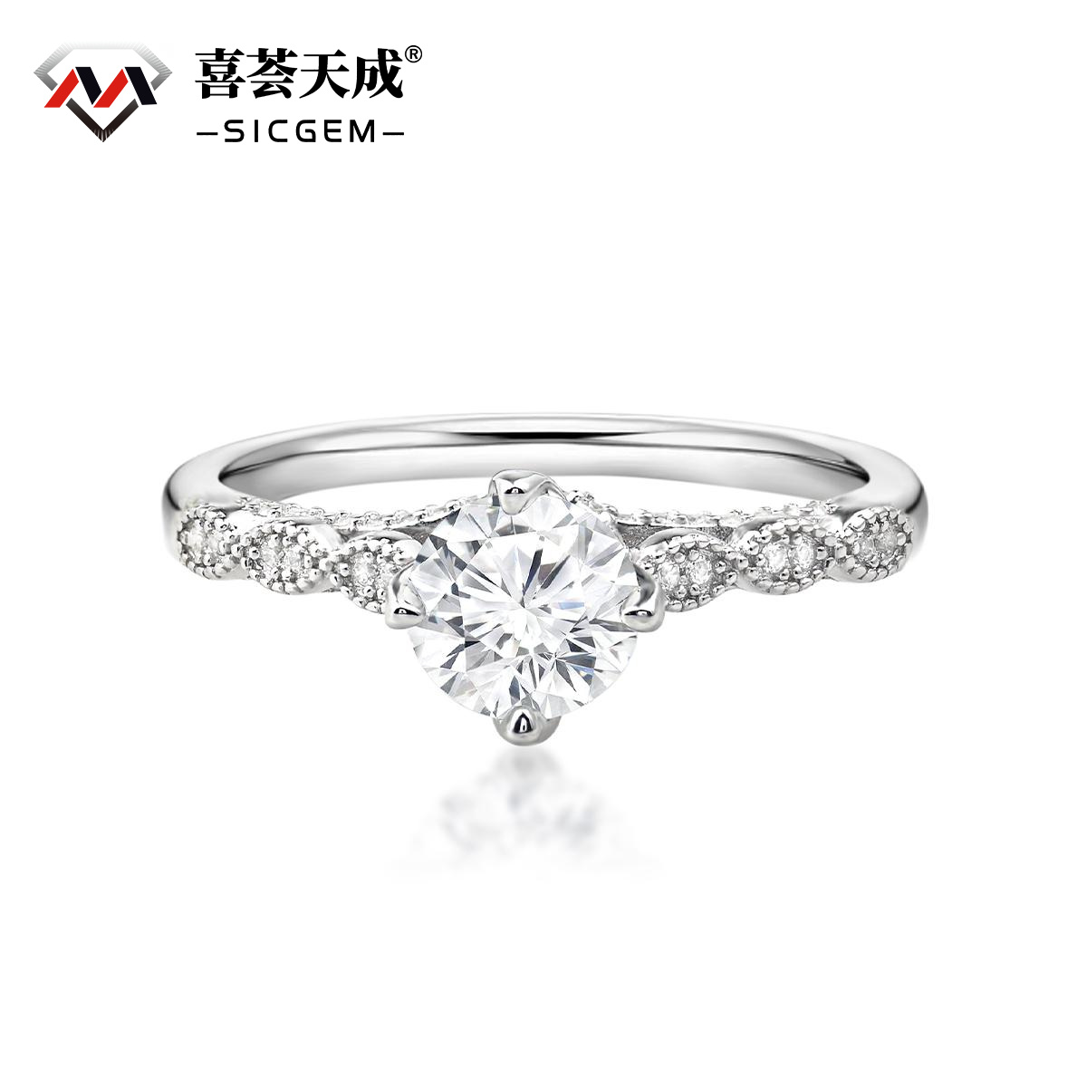 S925 1ct Round Synthetic Moissanite Pierced Ring