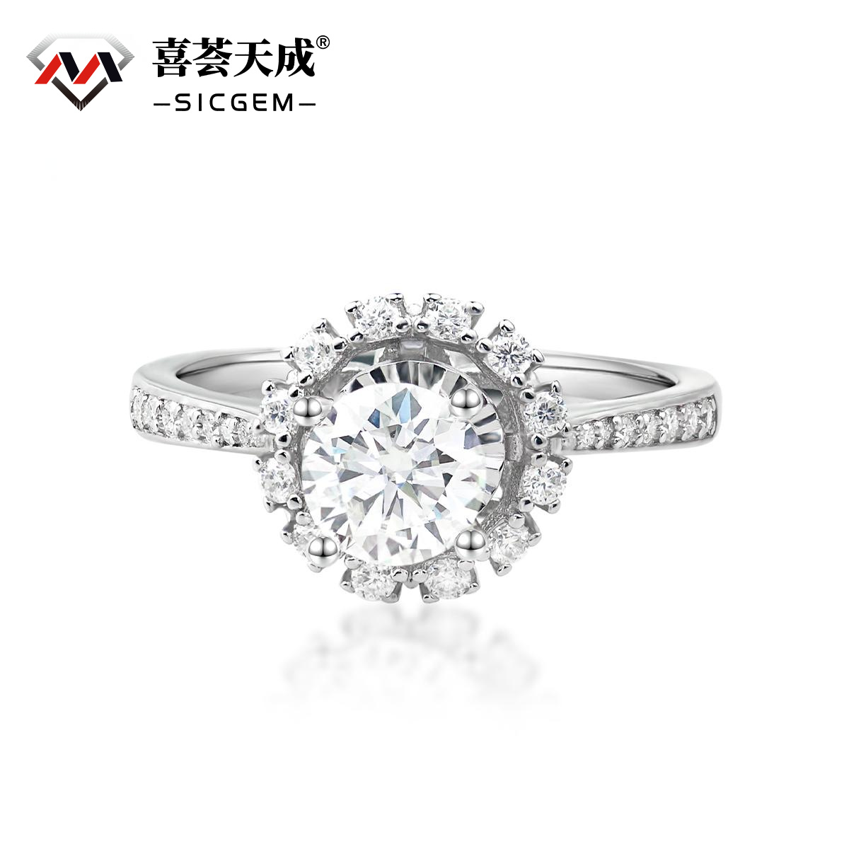 1ct High Setting Ring Round Synthetic Moissanite S925 Ring Band