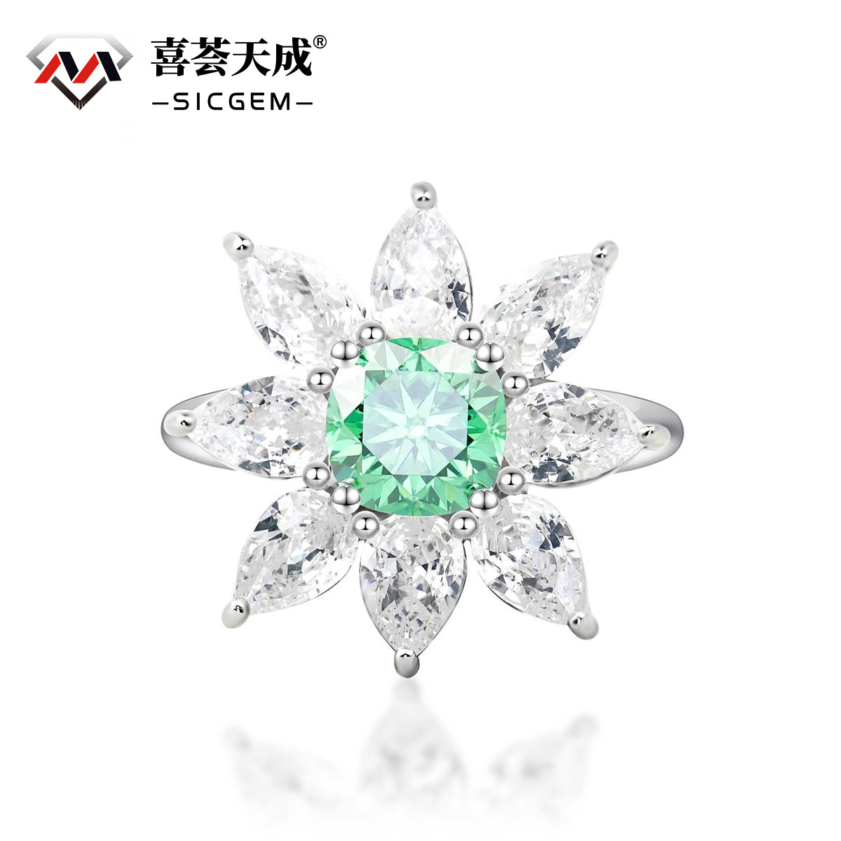 2ct Cushion Synthetic Moissanite Flower Ring In 925 Sterling Silver