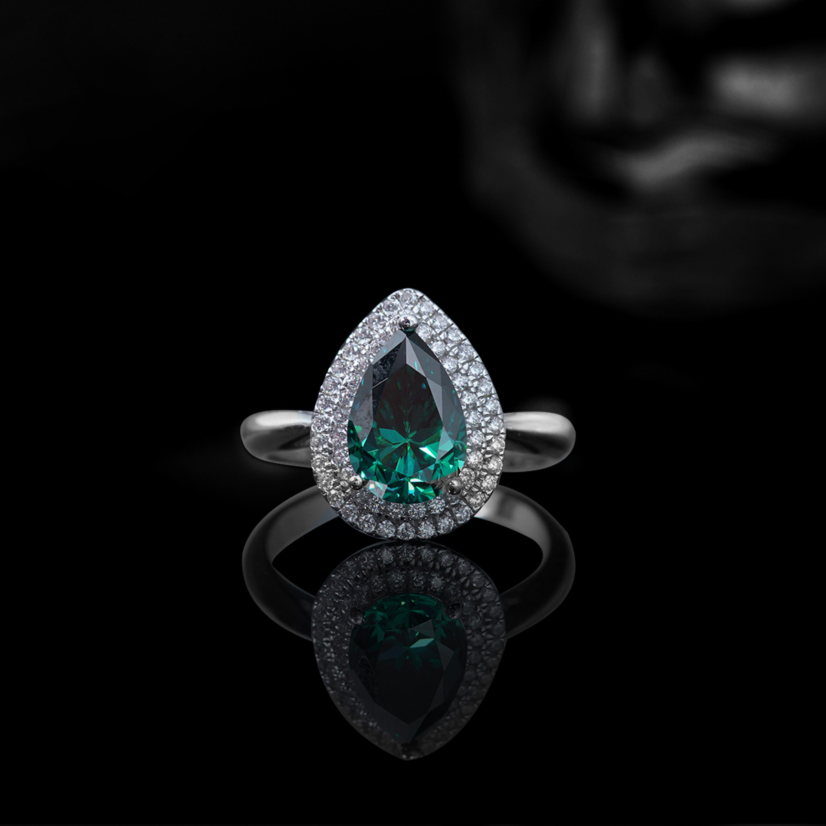 4ct Pear Synthetic Moissanite Double Halo Ring In 925 Sterling Silver