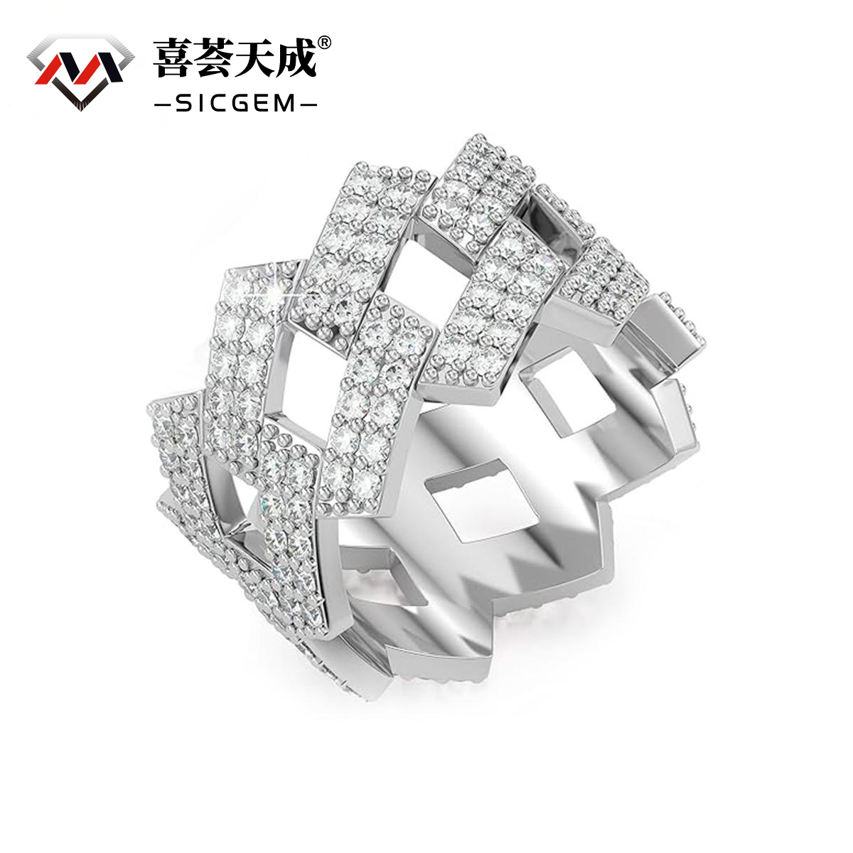 Moissanite Iced Prong Cuban RING 14K GOLD