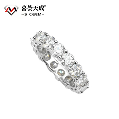 S925 Round VVS Synthetic Moissanite Prong Eternity Wedding Ring Band