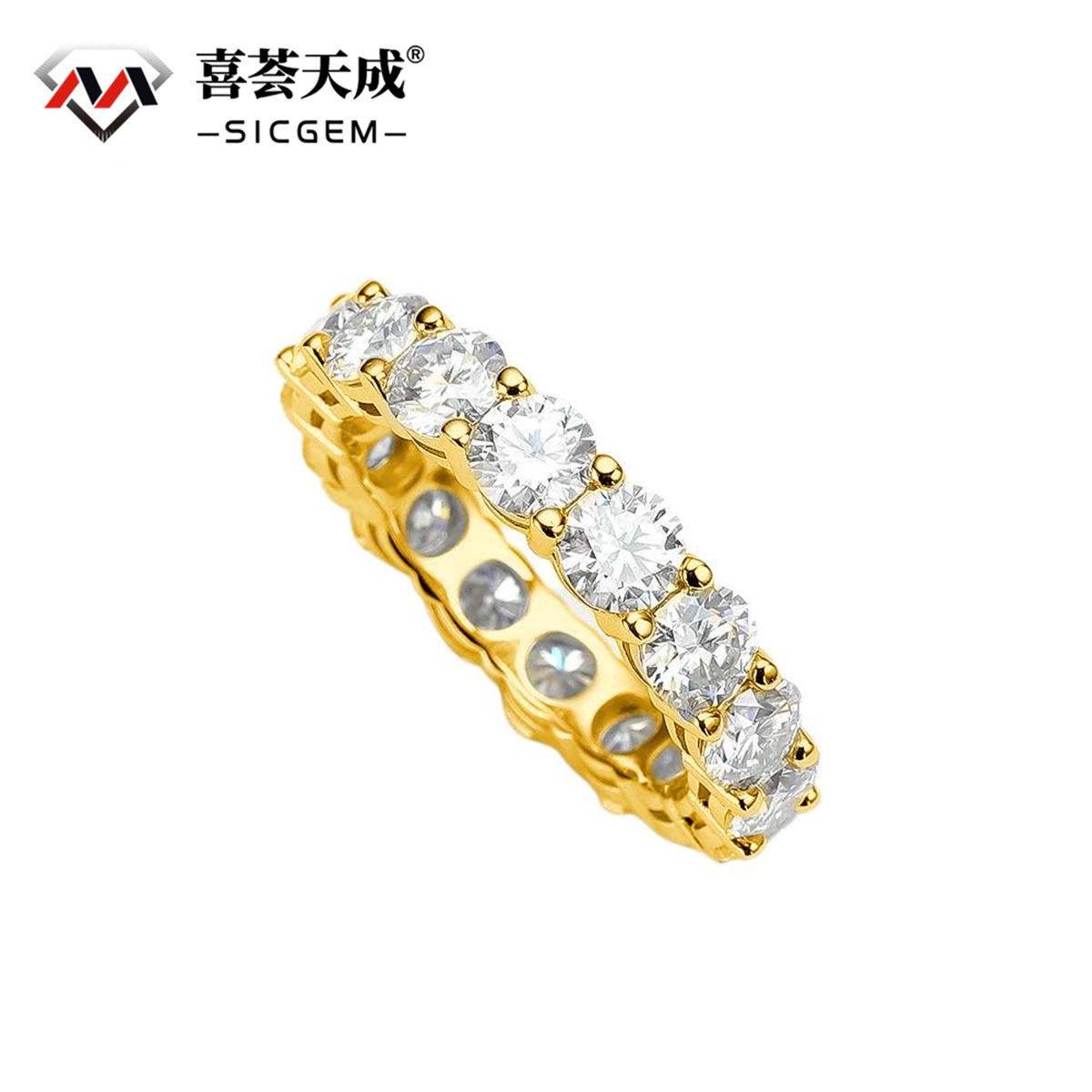 S925 Round VVS Synthetic Moissanite Prong Eternity Wedding Ring Band