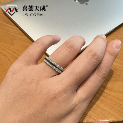 S925 Handmade Black and White Melee Synthetic Moissanite Pave Band