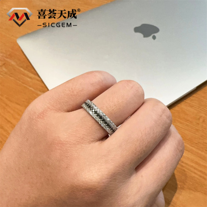 S925 Handmade Black and White Melee Synthetic Moissanite Pave Band