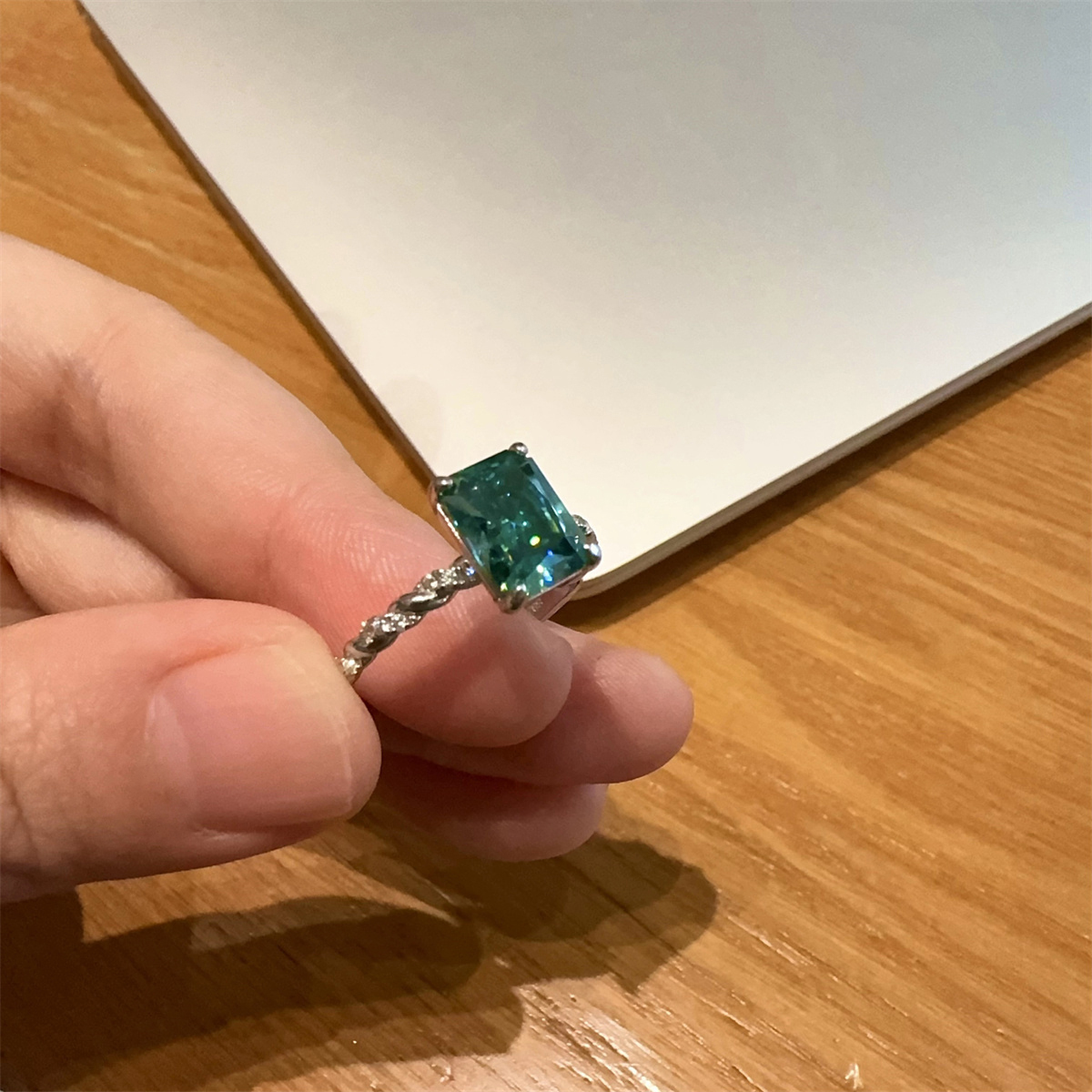 3ct Radiant Synthetic Moissanite Solitaire Twist Band Ring In 925 Sterling Silver