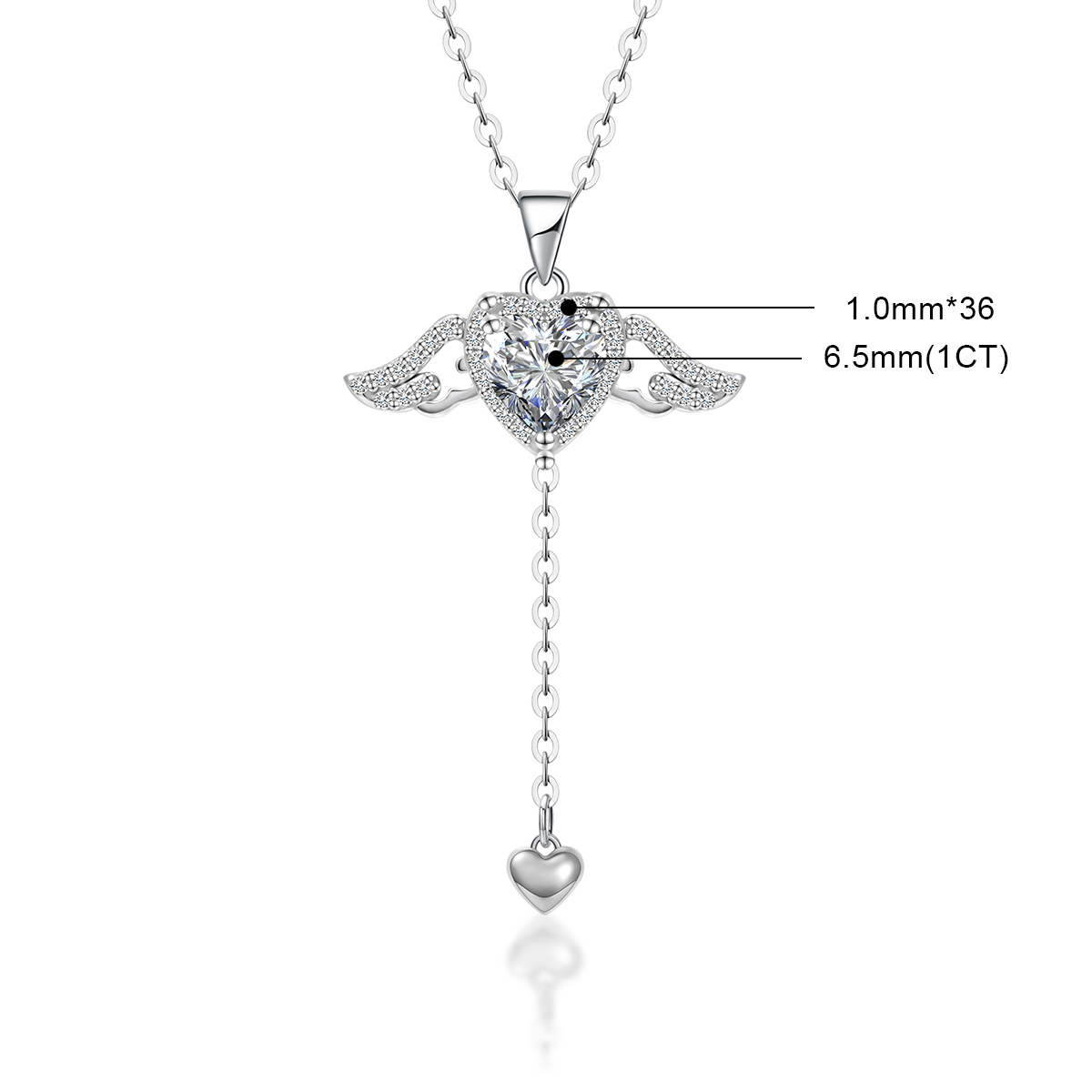 S925 HEART SYNTHETIC MOISSANITE ANGEL WING PENDANT NECKLACE