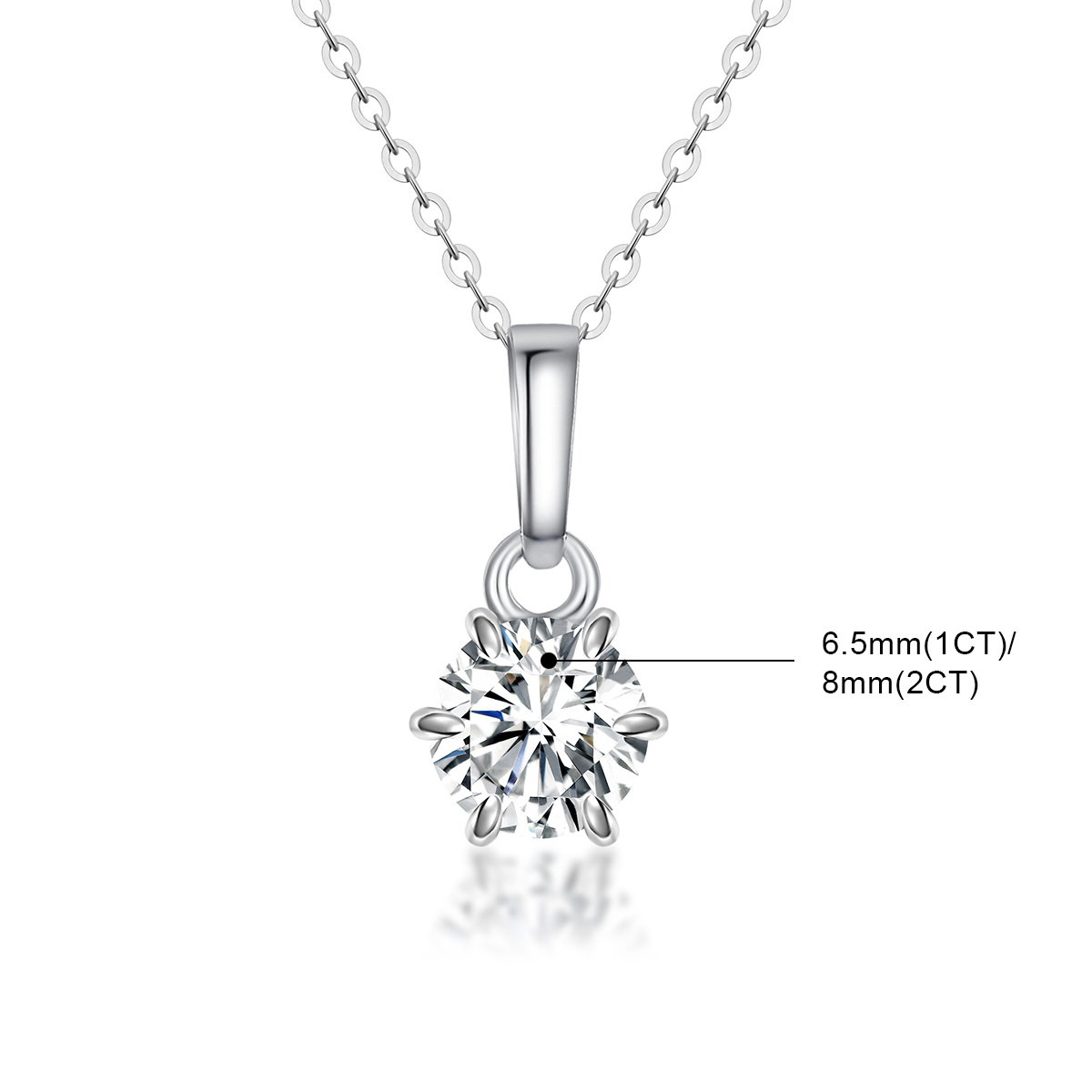 S925 1-2CT SYNTHETIC MOISSANITE SIX-PRONG PENDANT CHAIN GIFT