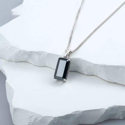 S925 15ct Black Synthetic Moissanite Pendant Necklace Perfect St Mother's Day Gift for Him