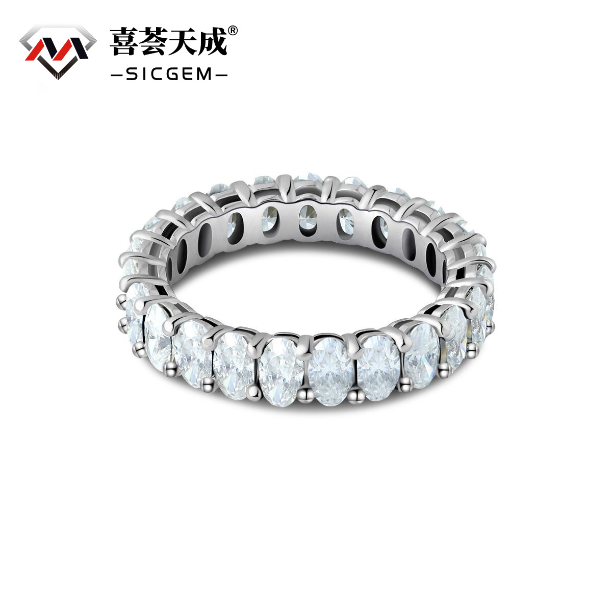 6ct Oval Synthetic Moissanite Full Eternity Stackable Band In 925 Sterling Silver