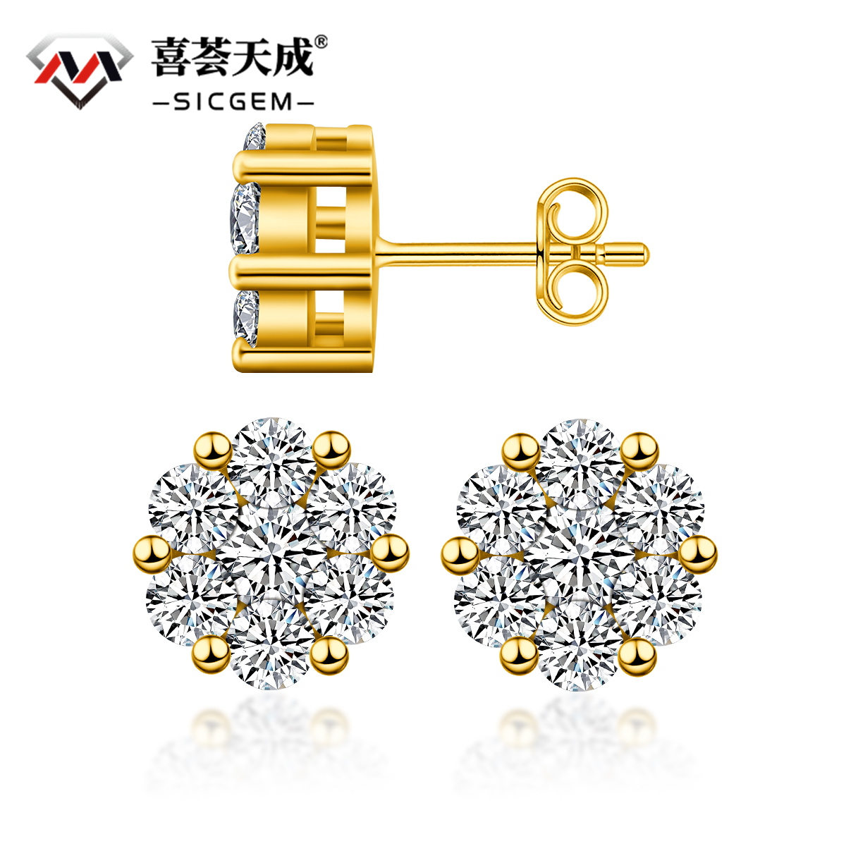 S925 Round Bling Cluster Earrings D Color Synthetic Moissanite UnisexStud Earrings