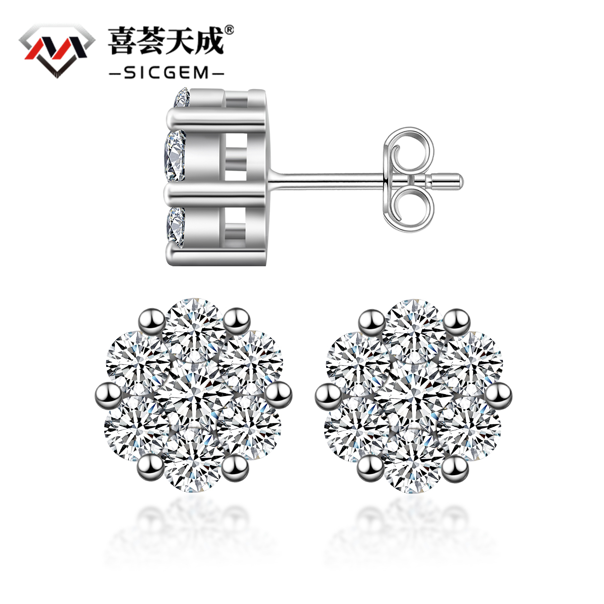 S925 Round Bling Cluster Earrings D Color Synthetic Moissanite UnisexStud Earrings