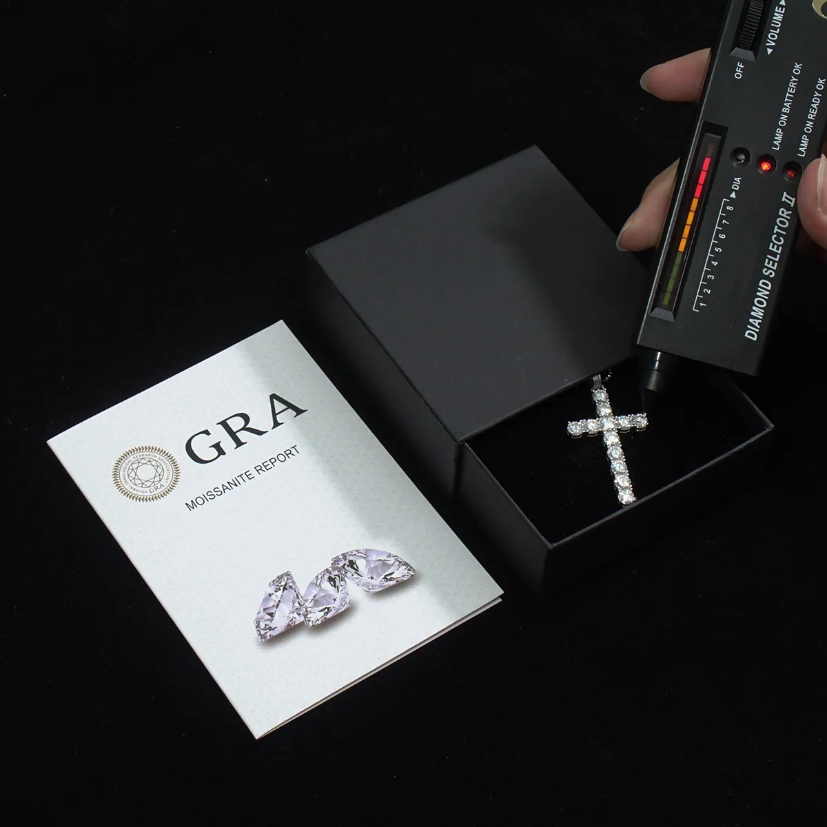 S925 6CT BLACK WHITE SYNTHETIC MOISSANITE CROSS NECKLACE