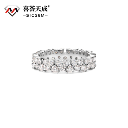 Dazzling Double Row Eternity Ring Synthetic Moissanite S925 Ring Band Jewelry Perfect Birthday Bridal Engagement Ring Promise Gifts for Her Wedding Set