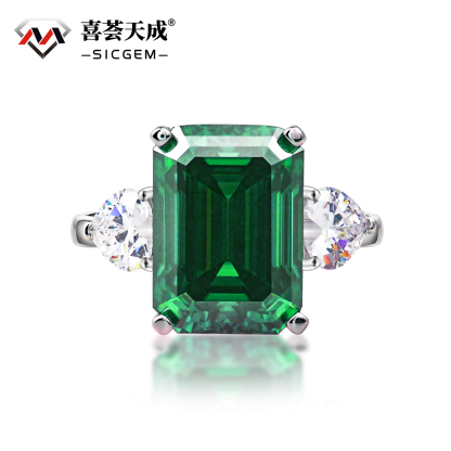 10ct Octagon Synthetic Moissanite Three Stones Ring In 925 Sterling Silver